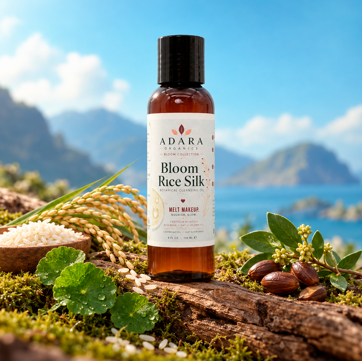 Adara Organics Bloom Rice Silk Botanical Cleansing Oil for Makeup Removal