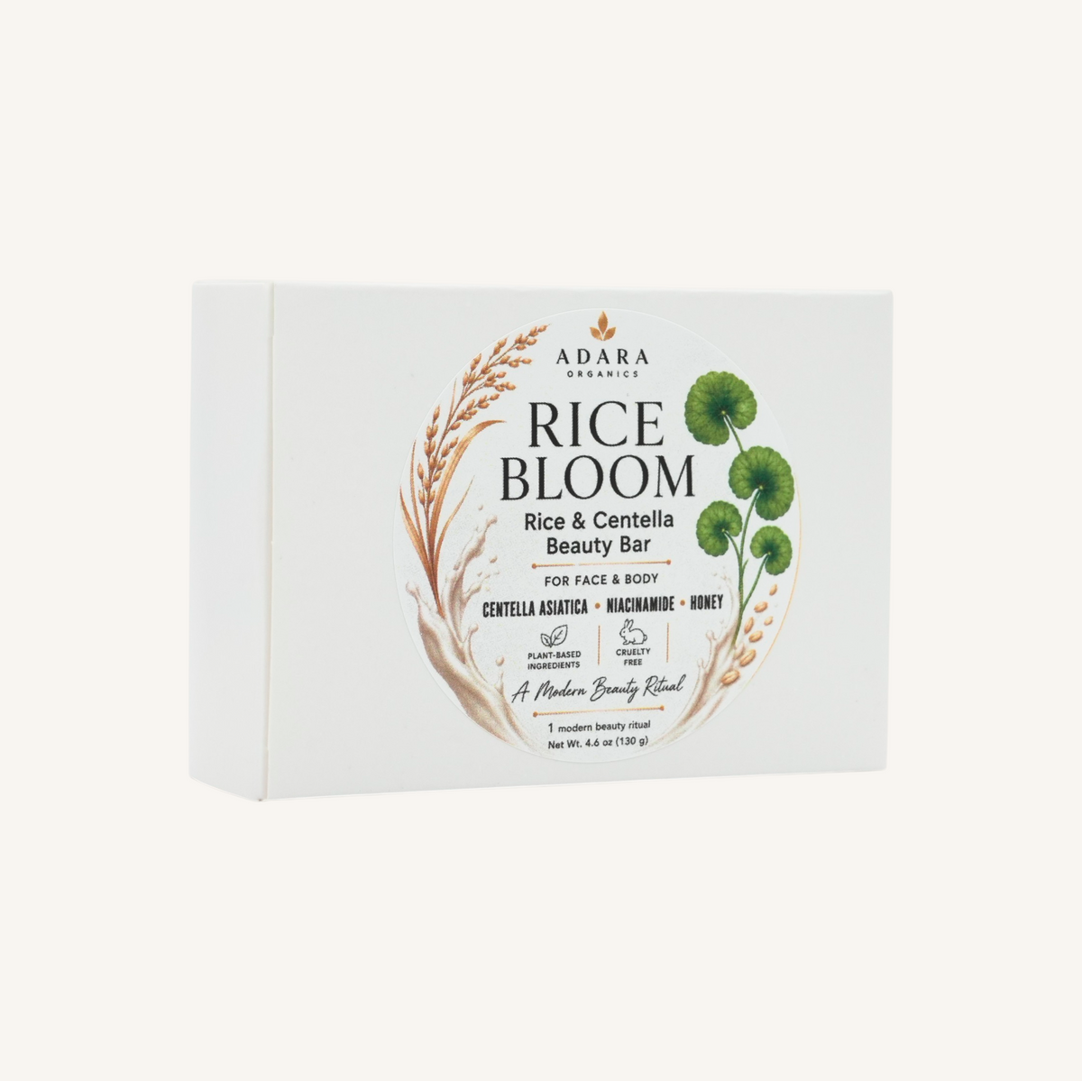 Adara Organics Rice Bloom Face & Body Beauty Bar for Gentle Daily Cleansing