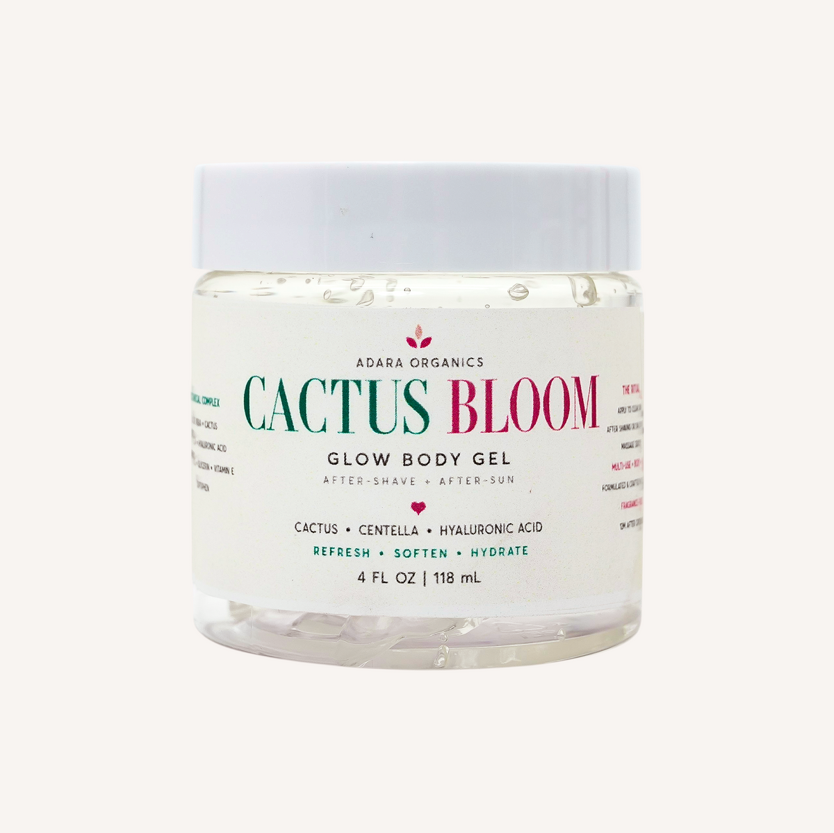 Adara Organics Cactus Bloom Glow Body Gel for After-Shave + After-Sun Hydration