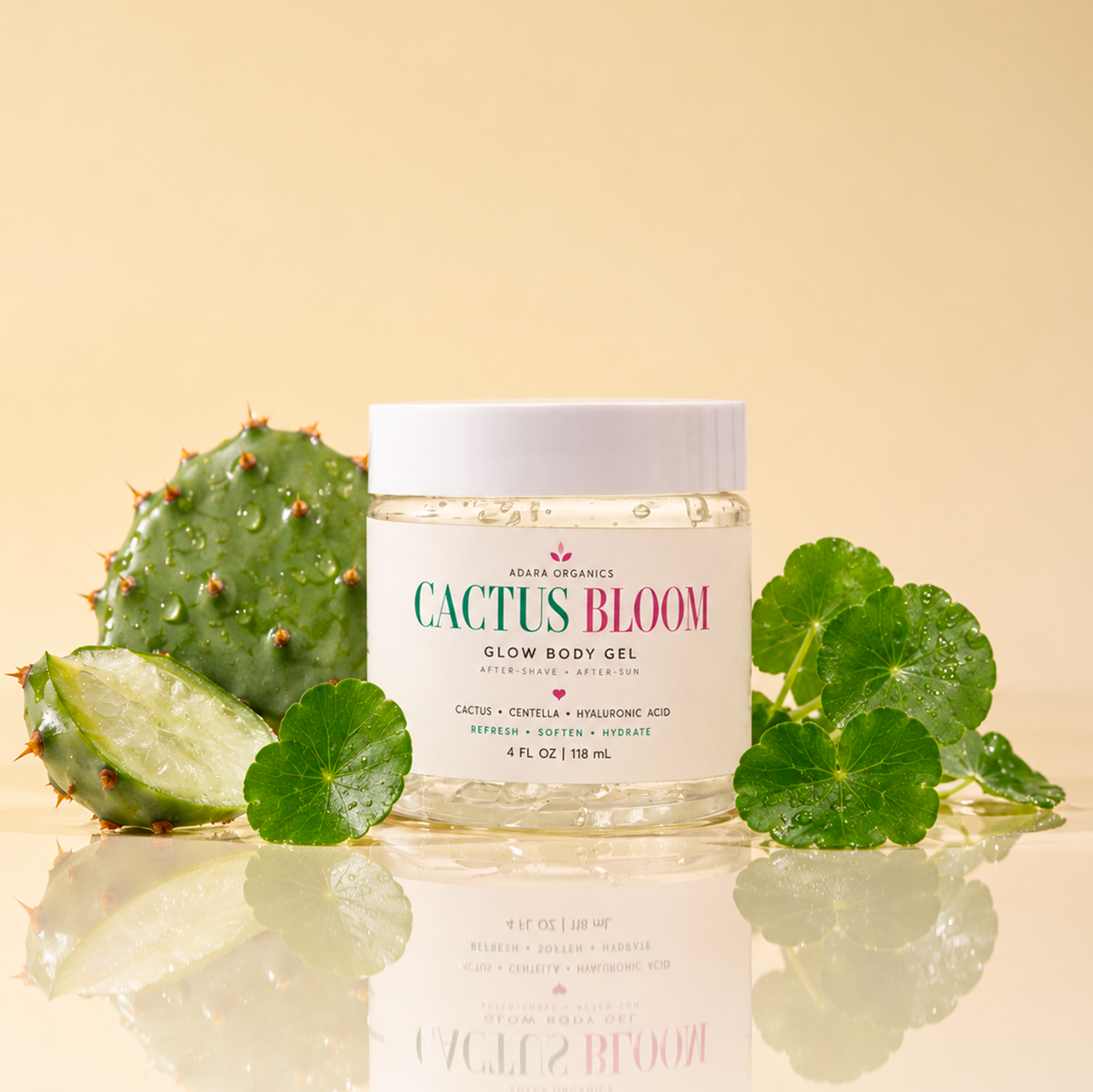 Adara Organics Cactus Bloom Glow Body Gel for After-Shave + After-Sun Hydration